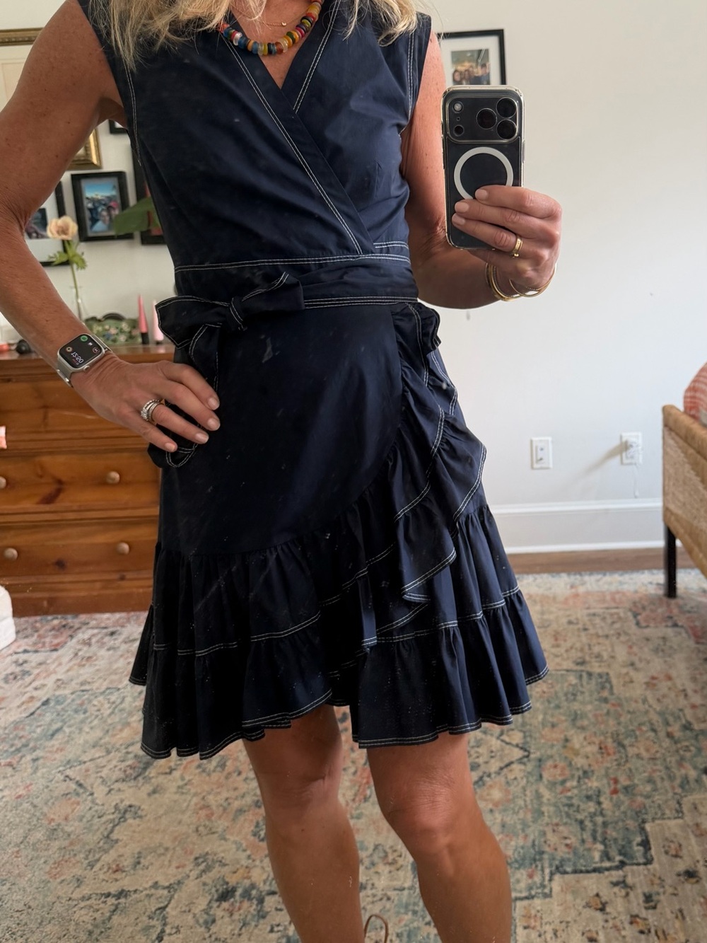 Rebecca Taylor Navy Wrap Ruffle Dress Size 0